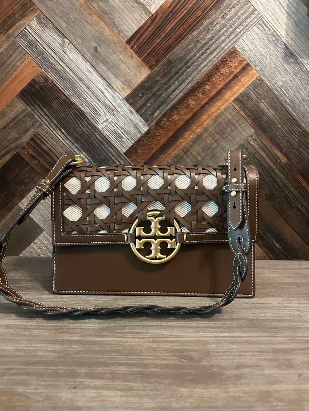 Tory Burch Miller Basketweave Flap Shoulder Bag